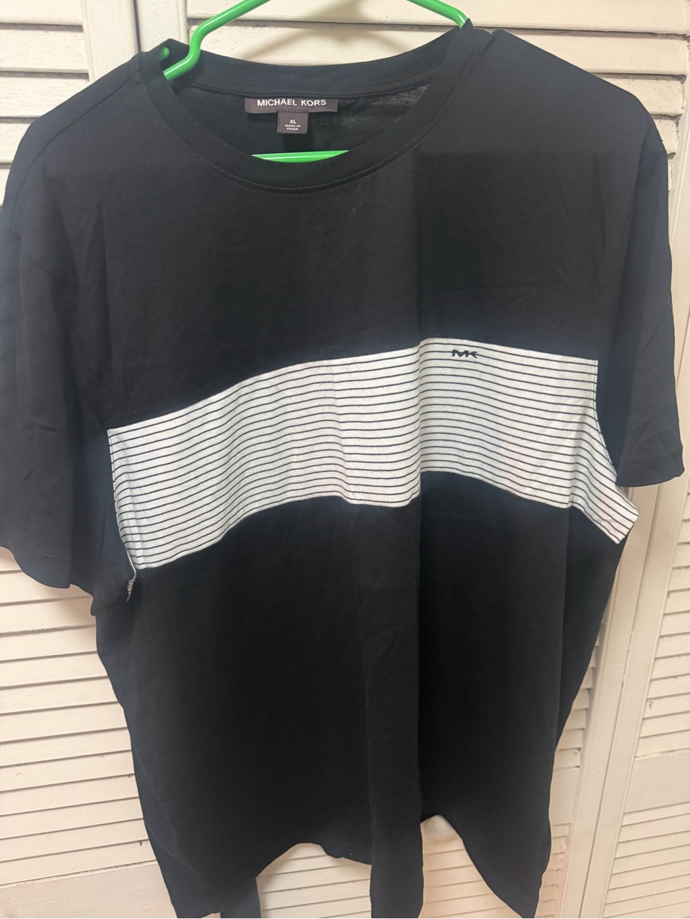 Michael Kors Black Short-Sleeve Crewneck Tee with White Stripe